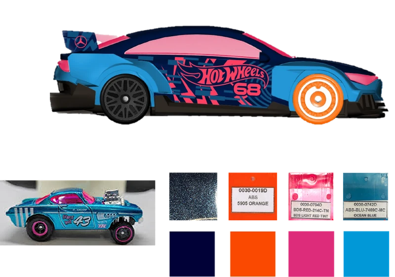 Livery side view and colour matching with original Hot Wheels materials