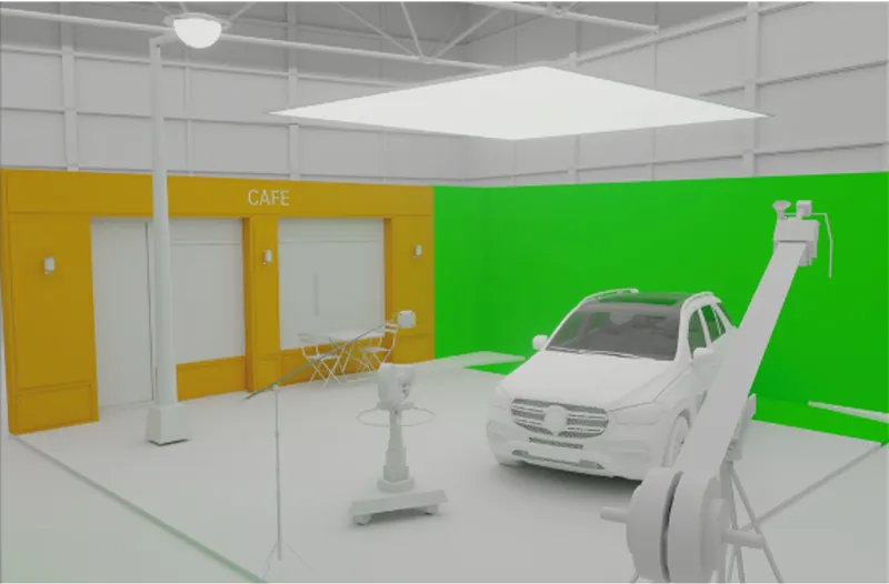 Concept rendering: café and green screen set